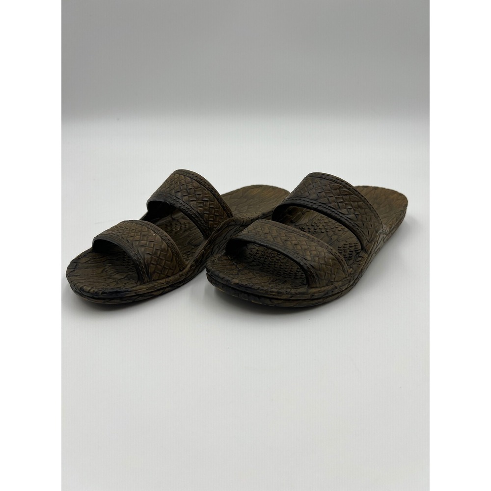 Pali Hawaii Classic Jesus Sandals Brown Rubber Double Strap Slides Size 6